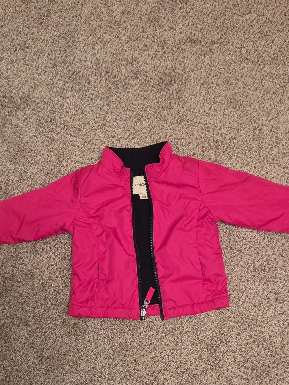 Cherokee Bright Pink Kids Puffer Jacket with Black Trim